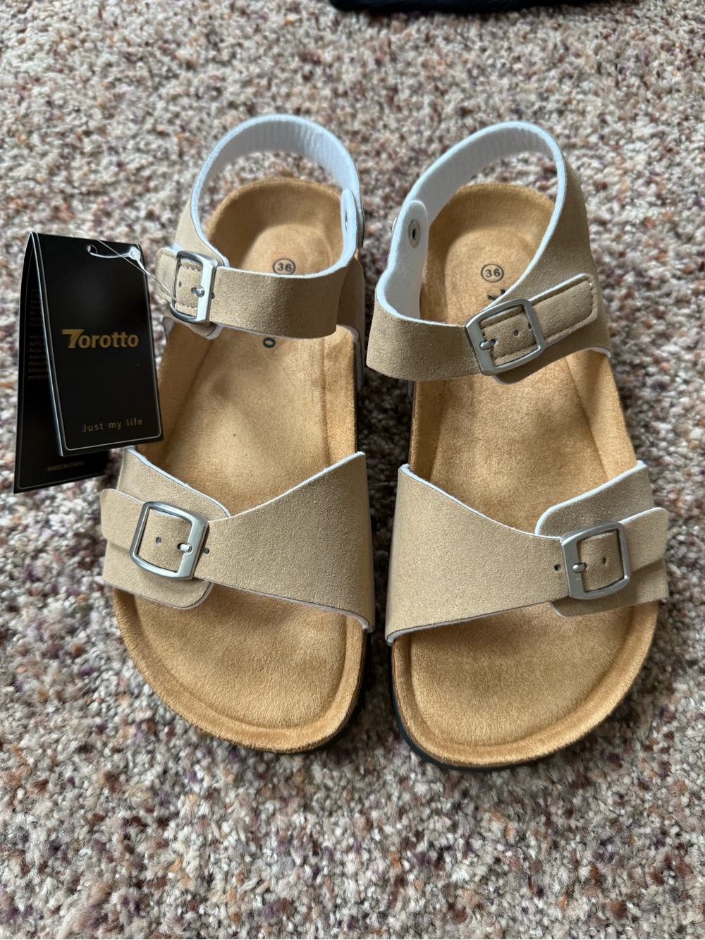 Women's Tan Buckle Strap Sandals